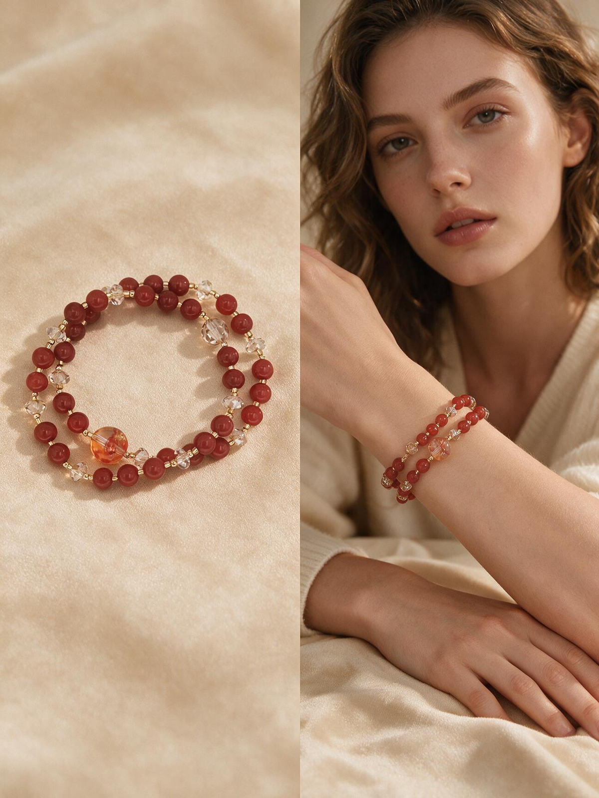 Crimson‑Glow Duo Bracelet